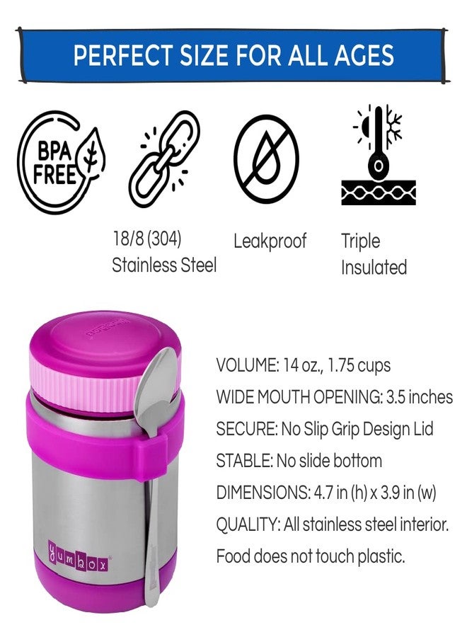 Yumbox Zuppa - Wide Mouth Thermos Food Jar 415 ML (1.75 Cups) with a Removable Utensil Band - Triple Insulated Stainless Steel - Stays Hot 6 Hours or Cold for 12 Hours - Leak Proof | Bijoux Purple - Image 4